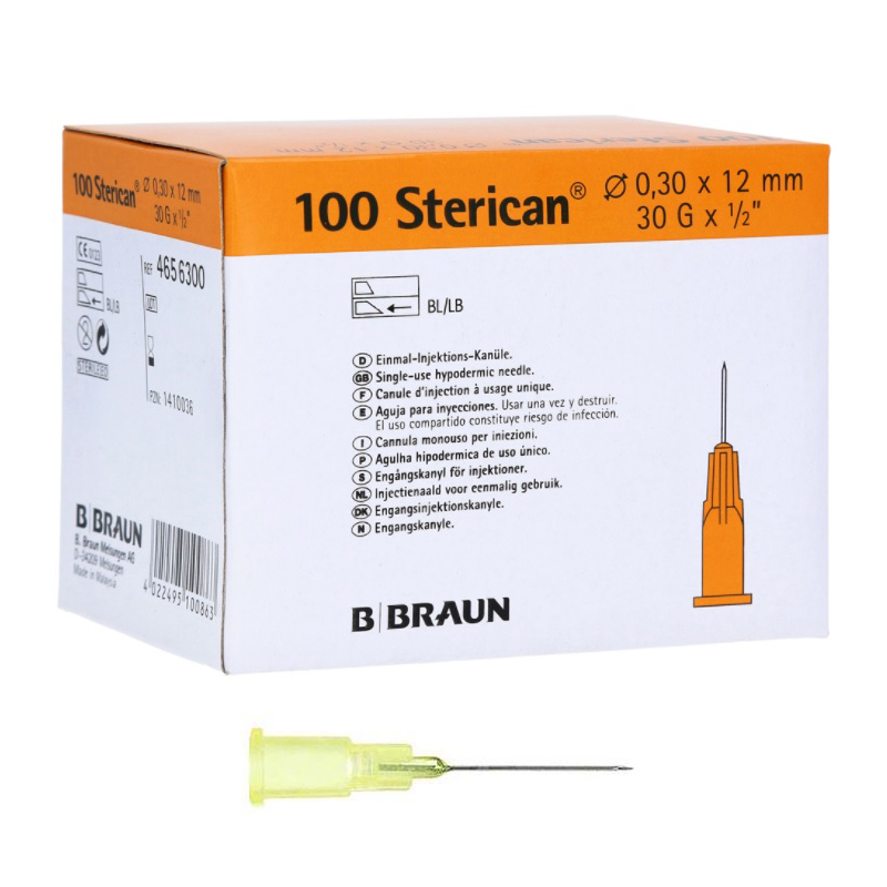 Agujas hipodérmicas estériles y apirógenicas Sterican  B.BRAUN - 100 unidades medida 30x1/2 0.30x12 Color naranja