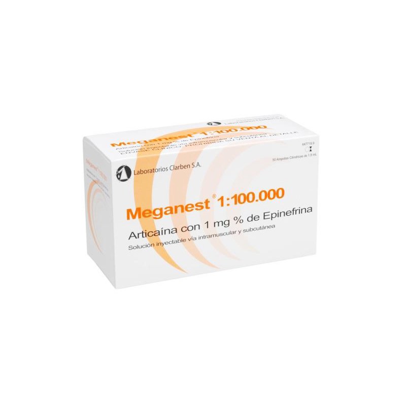 MEGANEST 1:100.000 naranja. Articaína+epinefrina Laboratorios Clarben - Caja de 50 unidades.
