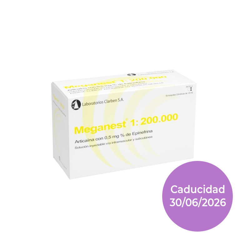 MEGANEST 1:200.000 0,5 amarilla. Articaína+epinefrina. caducidad 30/06/2026 Laboratorios Clarben - 
