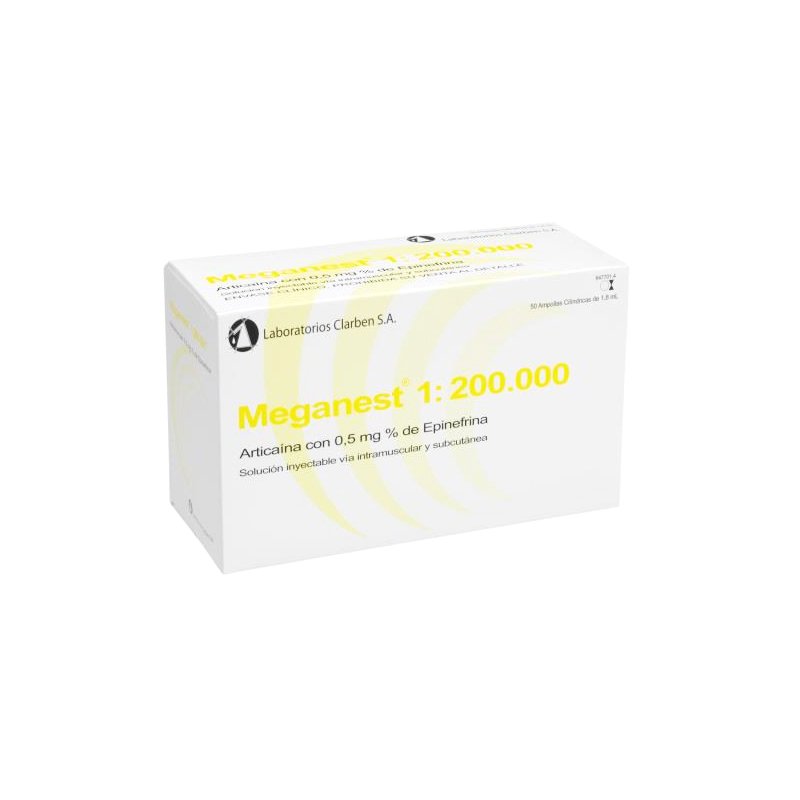MEGANEST 1:200.000 0,5 amarilla. Articaína+epinefrina. Laboratorios Clarben - Caja de 50 unidades.