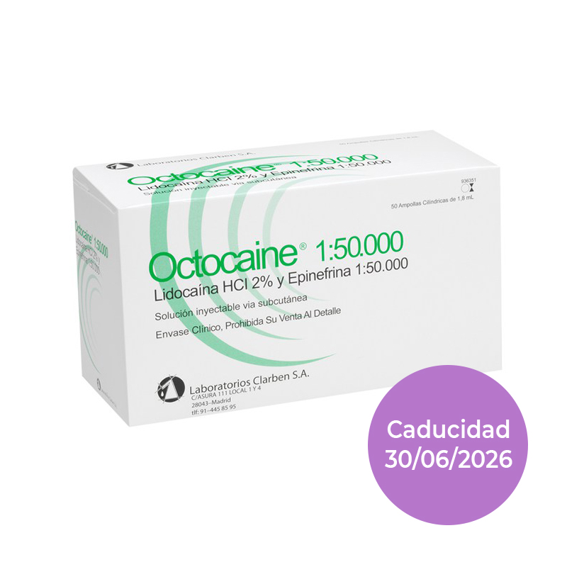 Octocaine verde 1:50.000 Epinefrina. Lidocaína caducidad 06/2026 Laboratorios Clarben - 