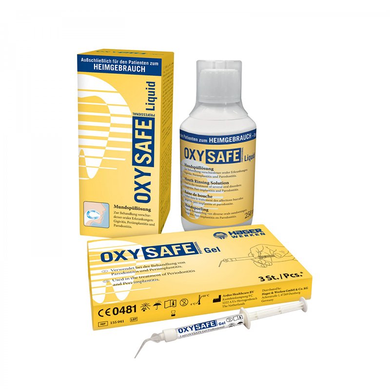 OXYSAFE intro kit - 155040 Hager&Werken - 3 jeringas de 1 ml. de gel + 3x250 ml. colutorio + 3 puntas de aplicación.