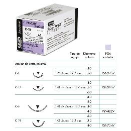 Sutura Poliglicólico PGA incolora-PSN385V-PSN386V-PSN422V-PSN724V Hu-Friedy - Caja de 12 unidadades de 45 cm. Aguja de corte inverso.
