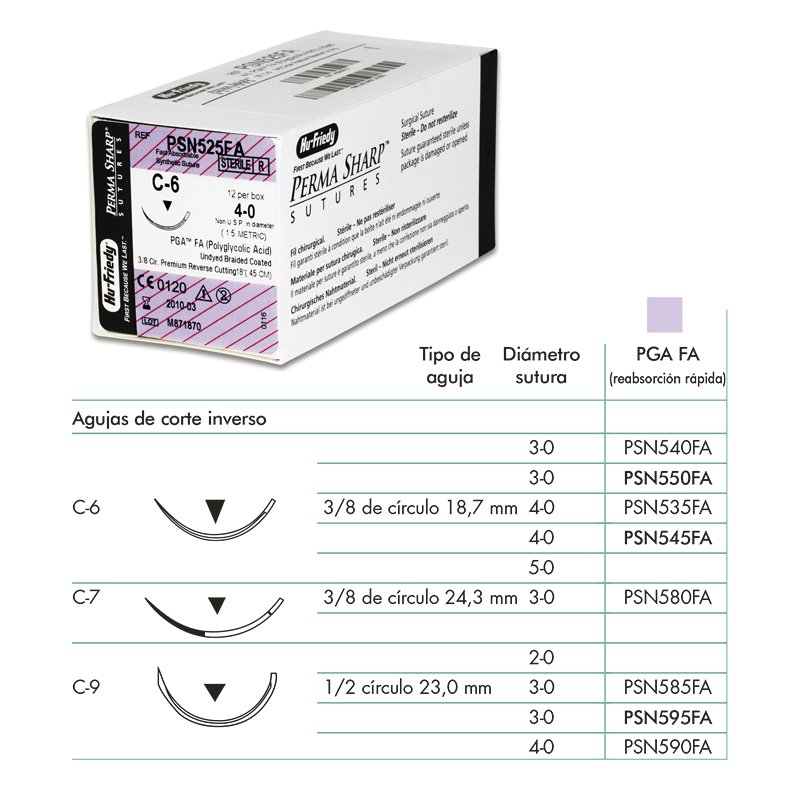 Sutura Poliglicólico PGA Rápido Hu-Friedy - Caja de 12 unidades.