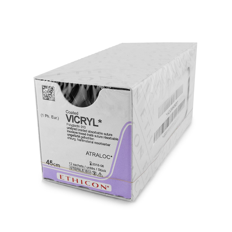 Sutura reabsorbible Vicryl W9443 4/0 FS-3 3/8C 16 mm violeta Ethicon - Caja de 12 unidades.