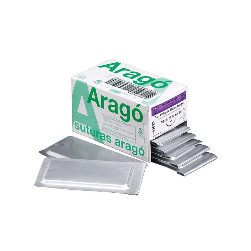 Sutura reabsorvible Poliglicólico PGA Arago - Sección triangular. 12 unidades de 45 cm.