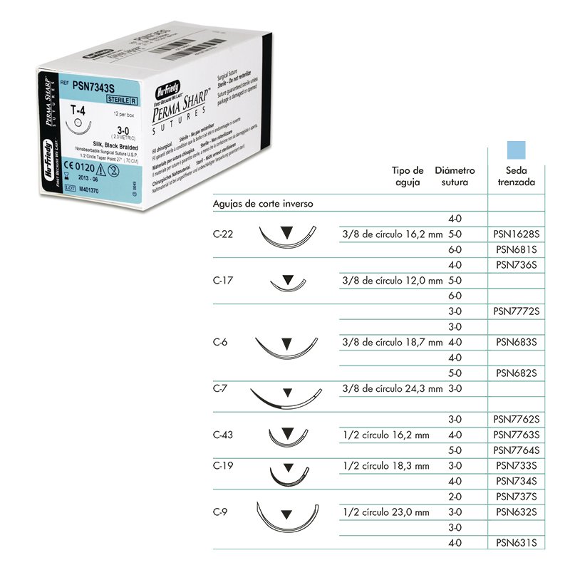 Sutura Perma-Sharp PSN1628S-PSN681S-PSN736S-PSN7772S-PSN683S-PSN682S-PSN7762S-PSN7763S-PSN7764S-PSN7 Hu-Friedy - Caja de 12 unidadades de 45 cm. 