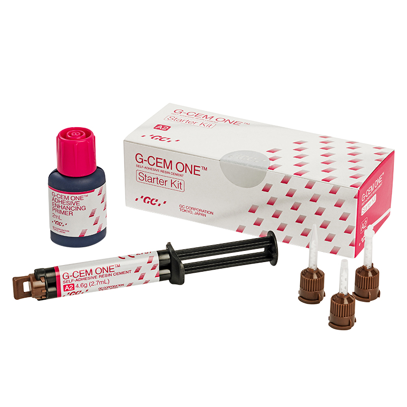 G-CEM ONE Starter Kit GC - Contiene: 1 jeringa 4,6 grs. + 8 tips mezcla regular + 2 endo tips + G-Cem One Adhesive Primer 2 ml.