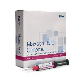 Maxcem Elite Crhoma kit 36371 KerrHawe - 4 jeringas dual de 5 g (2 transparentes, 1 blanco, 1 amarillo); 16 puntas automix (normales), 8 punt
