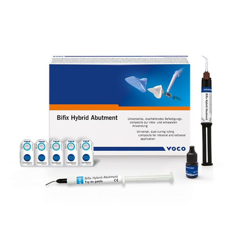 Bifix Hybrid Abutment Implant set univiversal HO 2410 Voco - Contiene: 1 jeringa 10 grs. color universal HO + 1 jeringa Try-In color universal HO + 5 ml. Cemaic 