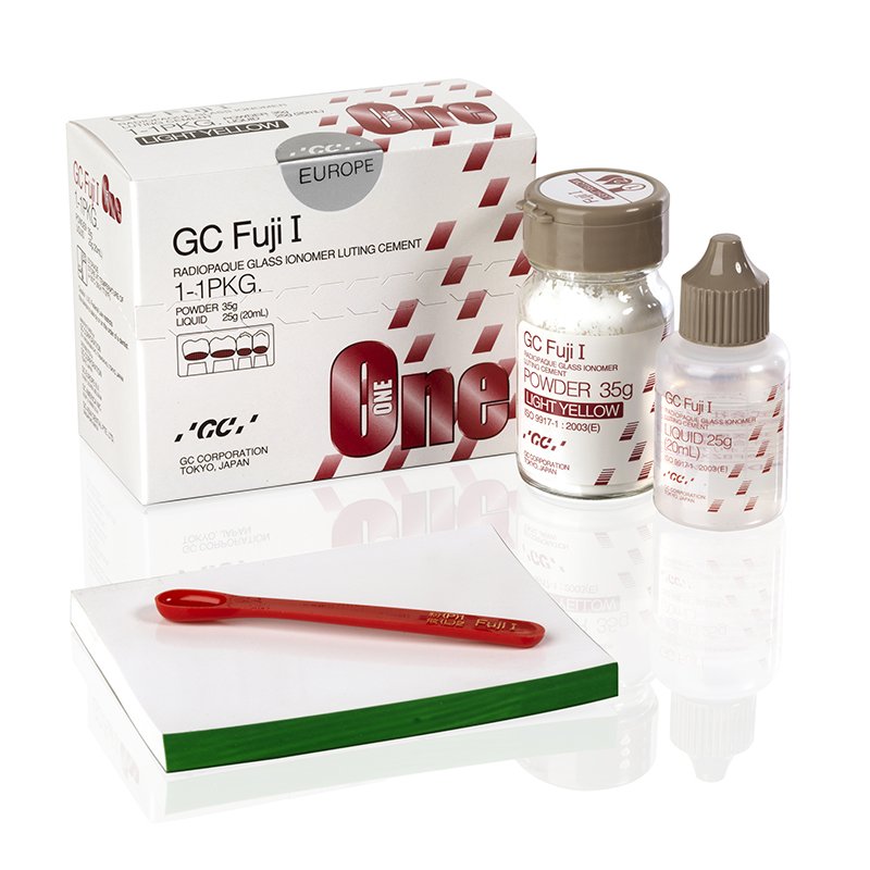 FUJI I KIT. Cemento fijador de ionómero de vidrio GC - 35 grs. Polvo + 20 ml. Líquido