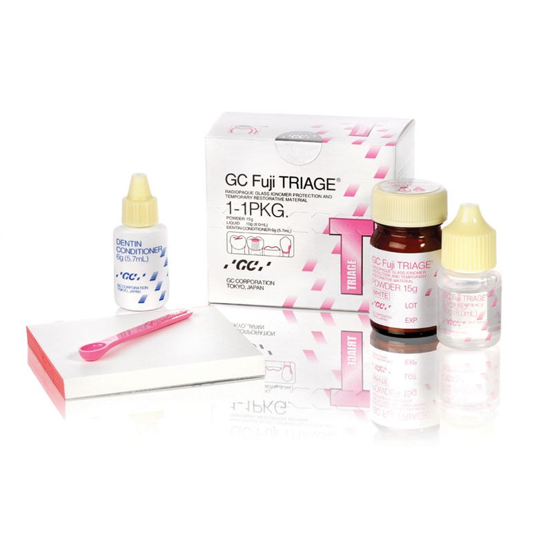 FUJI TRIAGE Polvo+Líquido GC-FUJI - 15 g polvo 8 ml (10 g) + Liquido 5.7 ml (6 g) + Dentin Conditioner + Accessories.