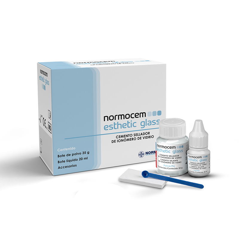 Normocem Esthetic Glass Laboratorios Normon - Bote de polvo 35g, bote de líquido 20ml y accesorios (cuchara y superficie de mezcla)