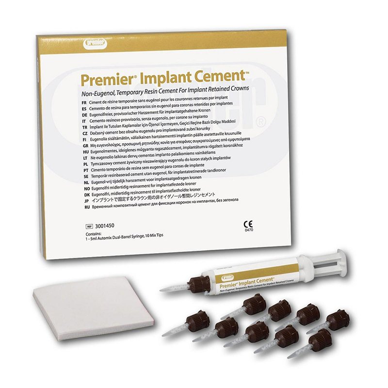 Premier Implant Cement Premier - 1 jeringa de 5 ml. doble canal auto-mezcla + 10 puntas de mezcla + accesorios.