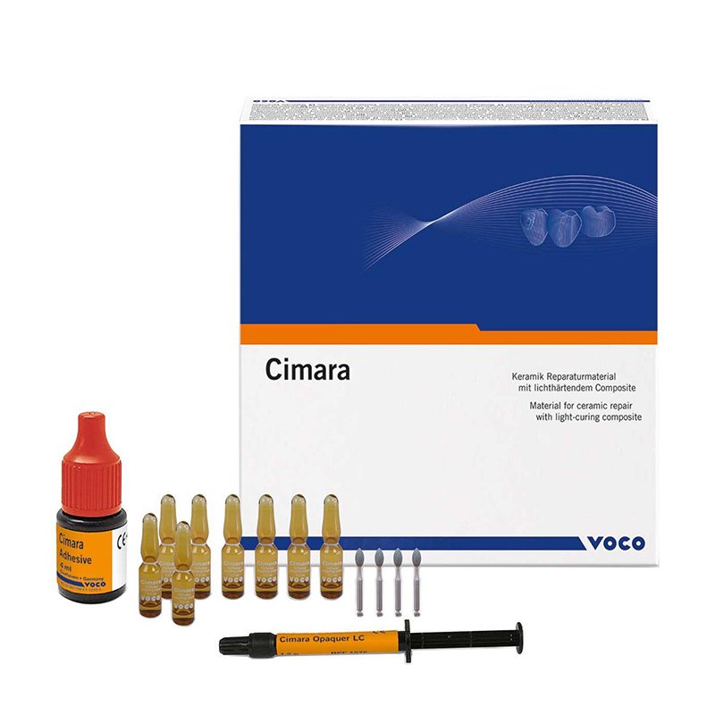 Cimara Set - 1196 Voco - Set silano adhesivo 8 × 0,3 ml, adhesivo frasco 4 ml, Opaker LC jeringa 1,2 grs., GrandioSO Caps 8 ×