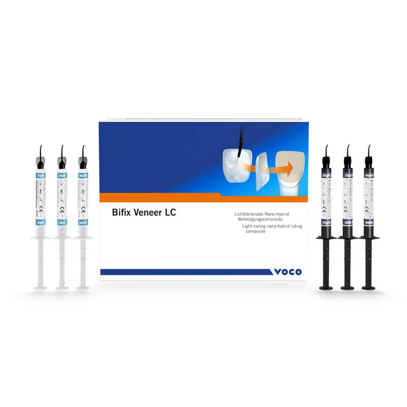 Bifix Veener LC System Set  Voco - Bifix Veneer LC jeringa 3 × 2 grs. (bright, clear, warm), Bifix Veneer jeringa Try-In 3 × 2,5 grs. (bright, clear, warm), Vococid jeringa 2 ml, Ceramic Bond SingleDose 20 u., Futurabond U SingleDose.