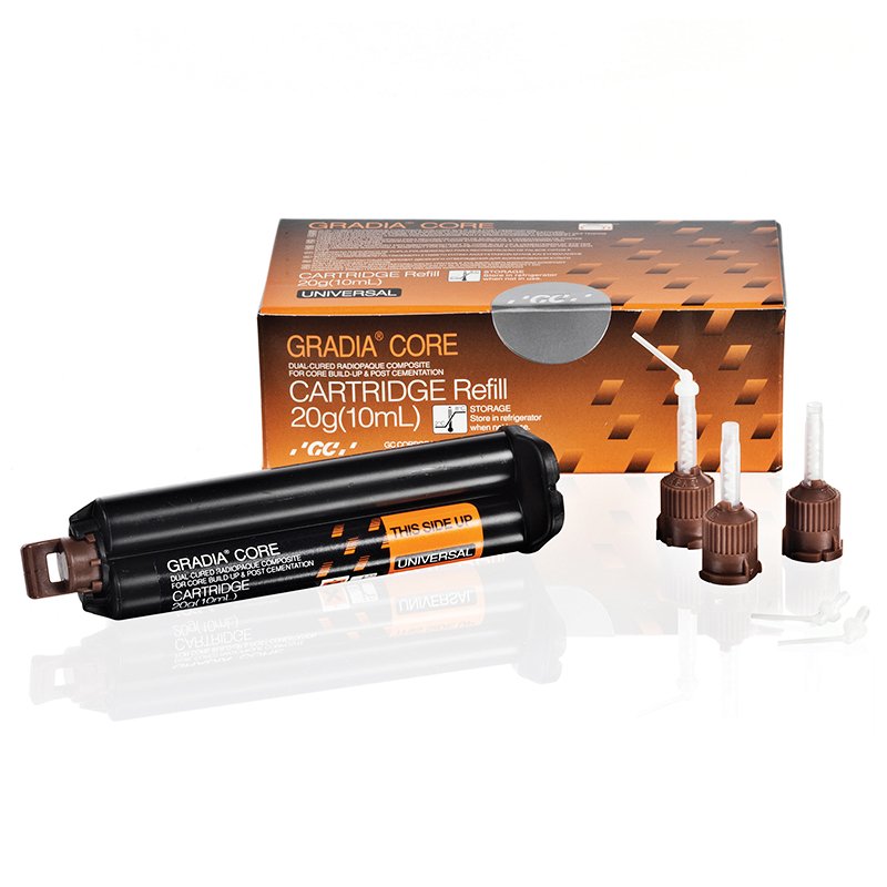 GC Gradia Core reposición GC - 1 cartucho de 10 ml (20 g), 20 puntas GC Automix para endodoncia, 20 puntas de extensión)