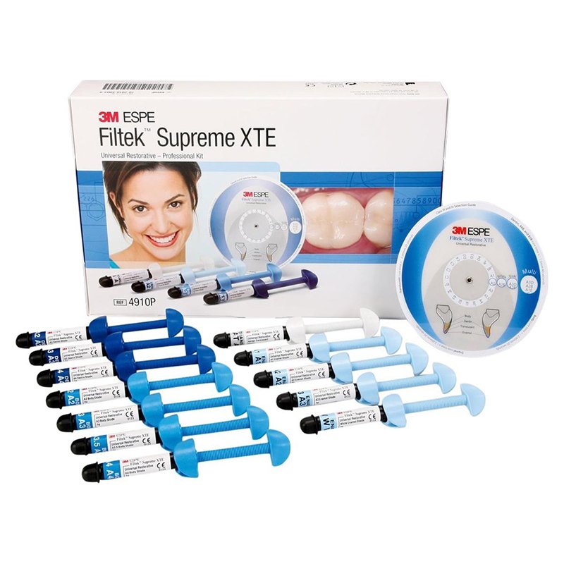 Filtek Supreme XTE restaurador universal jeringas estuche profesional 3M - 12  jeringas de 3 grs; 3 Dentinas A2, A3 y A4 + 4 body A2, A3, A3,5 y A4, 4 esmaltes A1, A2, A3 y W 