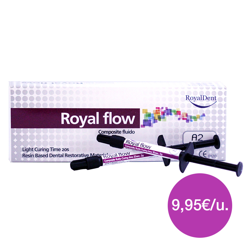 Composite fluido Nanohíbrido Royal Flow pack ahorro Royal Dent -  2 jeringas de 2 grs. + 10 puntas aplicación.