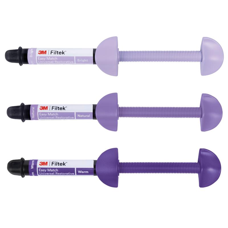 Filtek Easy Match jeringas kit introducción 6220K Solventum - 3 jerimgas de 4 grs. 1 de cada en colores Brigy, Natural y Warm.