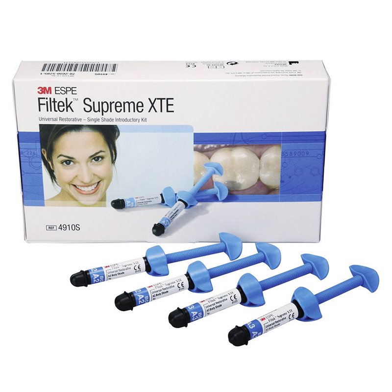 Filtek Supreme XTE restaurador universal jeringas un tono Solventum - 4  jeringas de 3 grs; 2 x A2 body +  2 A3 body + guía técnica e instrucciones. 