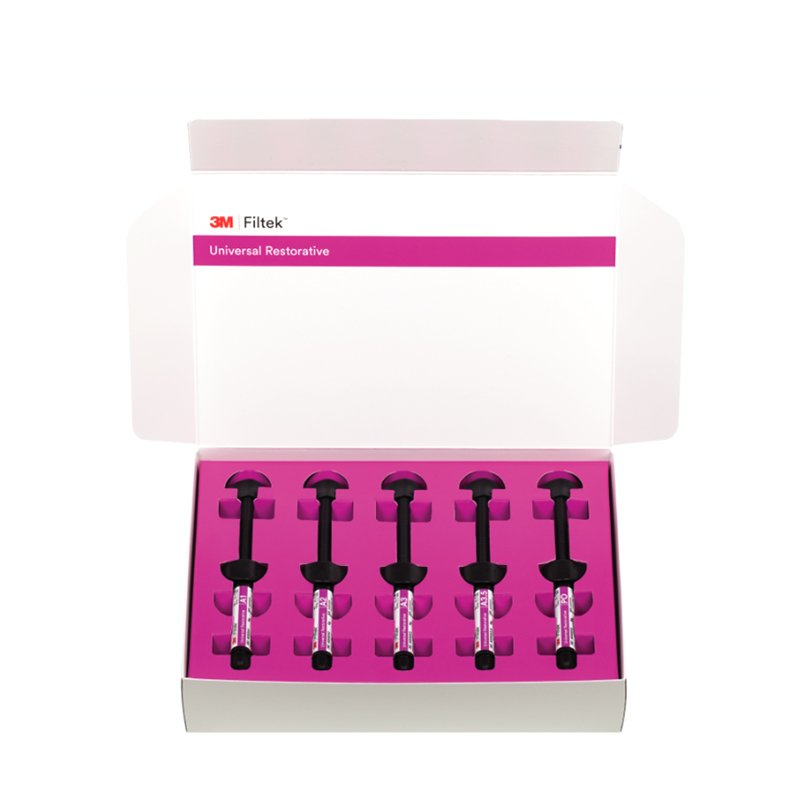 Filtek Universal kit jeringas 6555SK Solventum - El kit incluye: 5 jeringas de 4 g: 1 de cada de A1, A2, A3, A3.5 y PO; Guía técnica; Instrucciones d