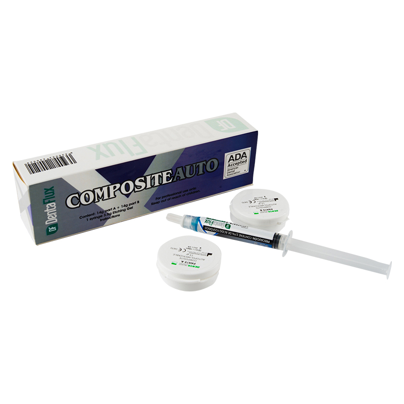 Composite autopolimerizable Dentaflux - 14 grs. base + 14 grs. catalizador + 3 ml. ácido.