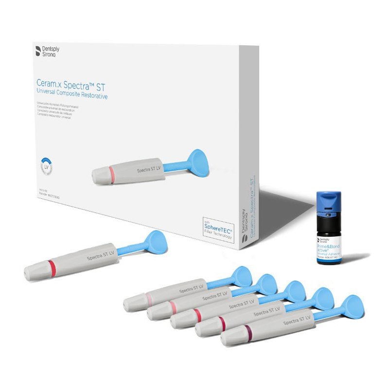 Ceram.x Spectra ST LV Jeringas intro KIt 60701680 DentsplSirona - 5 jerinas 3 grs. colores: A1,A2,A3,A,5 y A4 + 2,5 ml. Prime&Bond Active + acccesorios.