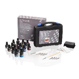 Optiglaze Color set 10001150 -008408 GC - 15 colores disponibles en 2,6 ml; 2 colores (transparente, transparente HV) de 5 ml; 1 recipiente de mezcla; 1 pincel plano y 1 pincel redondo. 