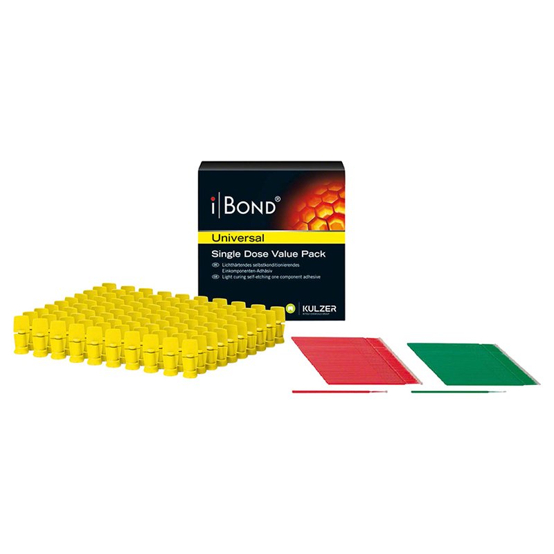 Ibond Universal single dose pack económico Heraeus-Kulzer - 100 dosis individuales 50 puntas de aplicación verdes (delgadas) 50 puntas de aplicación rojas (norm