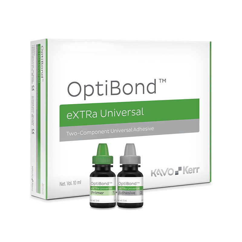 OptiBond eXTRa Universal Kit KerrHawe - Contiene 5 ml Primer+5 ml. Adhesivo + 25 pocillos de mezcla + 50 aplicadores + guía técnica.