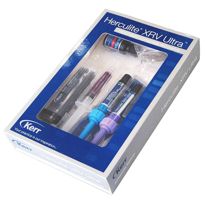 Herculite XRV Ultra Mini Kit KerrHawe - Contiene: 3 jeringas de 4grs. de los colores: Esmalte A2, A3 y Dentina: A2 + 1 Optibond solo Plus 5 