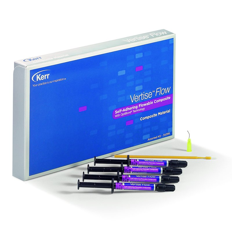 Vertise Flow kit surtido KerrHawe - Contiene: 4 jeringas de 2grs. con tonos: A2, A3 y A3,5 y Opaco universal + 40 puntas , 40 pinceles y