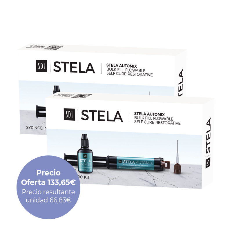 Oferta especial: 2 Stela Automix kit introducción ( 1 enviado desde SDI ) SDI - Contiene: 2 x (Contiene: Jeringa de 8 grs.+5 ml. Primer + 15 tips + 15 puntas microaplicadoras).Una de ella pedir a gratis@sdi.com.au
