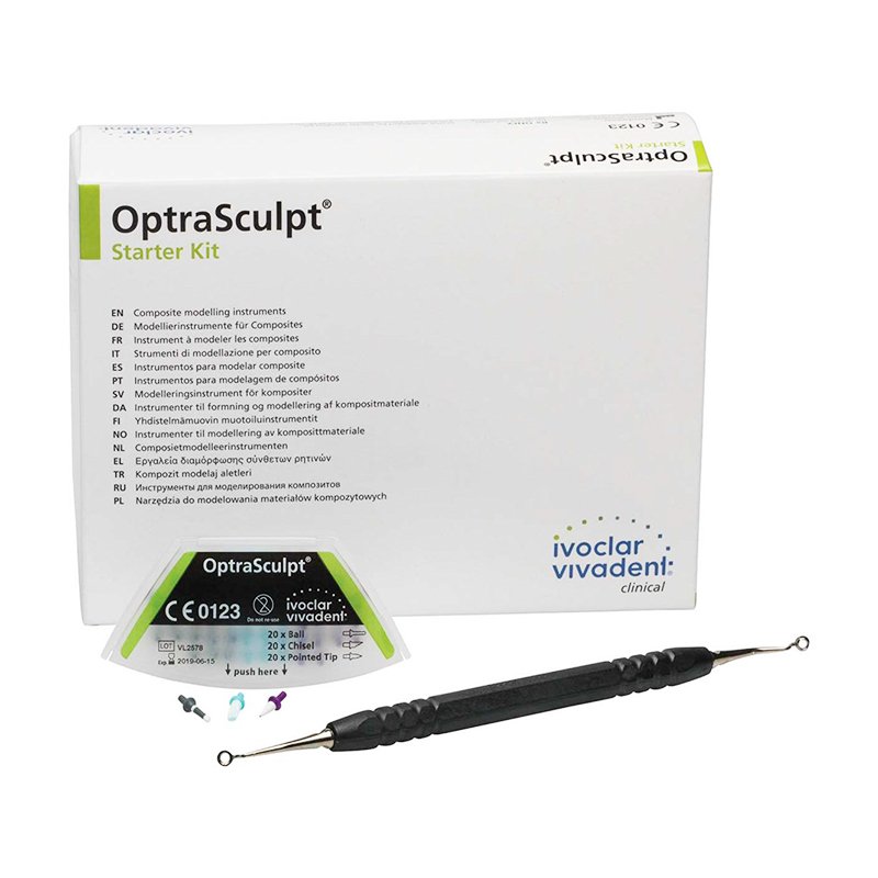 OptraSculpt Starter Kit 765558 Ivoclar-Vivadent - 1 instrumento doble, 20 u. en bola, 20 u. en cincel, 20 u. en punta.