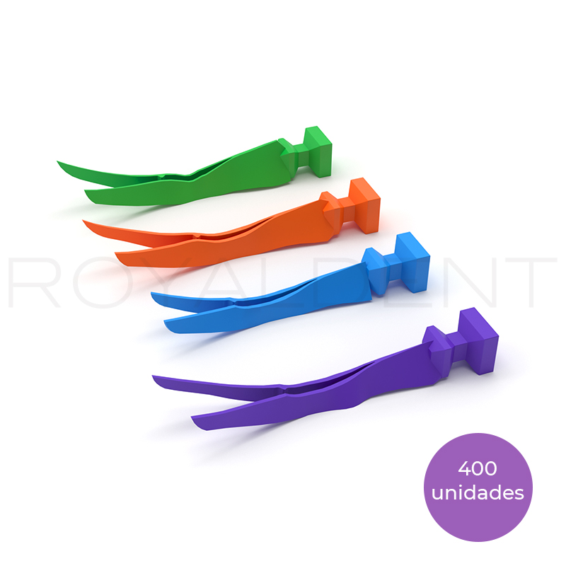 Cuñas Quad kit surtido 400u QK4 revolucionario diseño de las puntas abiertas Garrison - 100 unidades de cada Cuñas anatómicas moradas, Azules, naranja, Verdes