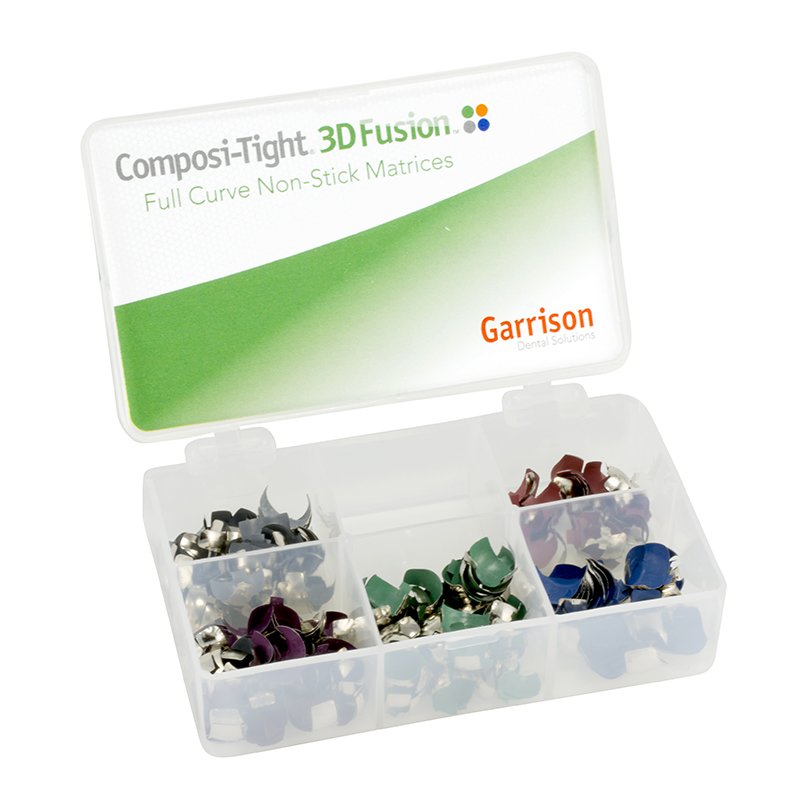 Composi-Tight Fusion 3D Fusion Band Kit FXB02 Garrison - Kit con 210 matrices surtidas en los 5 tamaños disponibles; 50 matrices de cada: gris, morado, verde