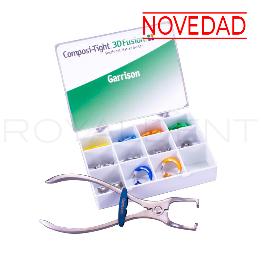 Mini KIT Composi-THIGT 3D Fusion Firm  matrix system FX-HHF-50 Garrison - 1 Composi-Tight® 3D Fusion™ anillo corto azul  - 1 Composi-Tight® 3D Fusion™ anillo largo naranja  - 40 Composi -Tight® 3D Fusion™ Firm Matrices surtidas, 5 de cada tamaño  - 40 Composi -Tight® 3D Fus