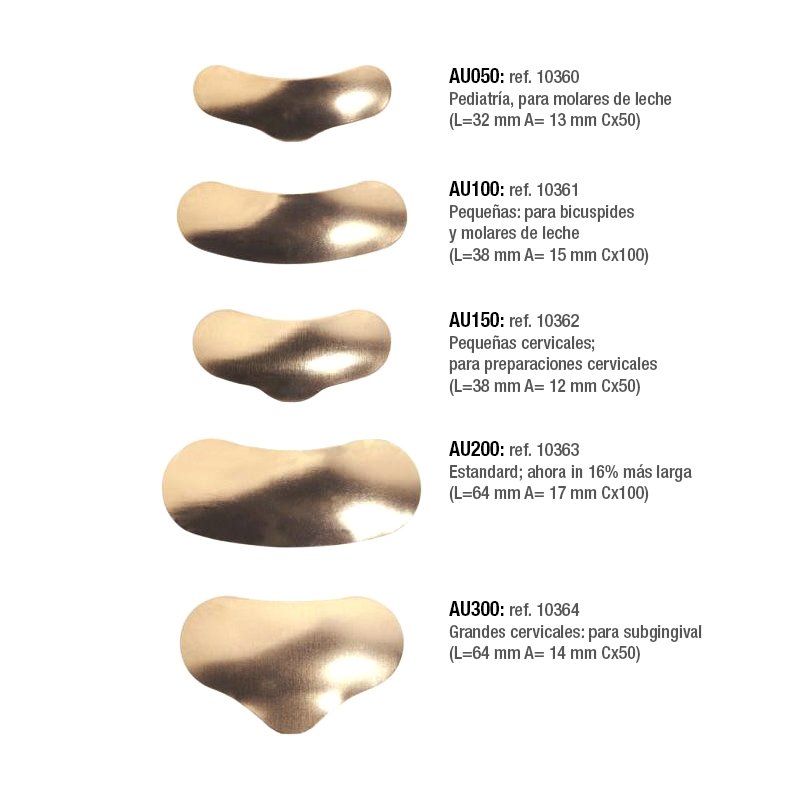 Matrices COMPOSI-TIGHT GOLD con extesión cervical AU050 Garrison - Reposiones 50 unidades 