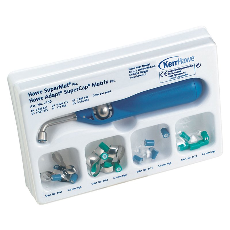 SuperMat Kit KerrHawe - 1 Hawe superlock instrumento de fijacción, 10 matrices de acero Adapt supercap surtido, 10 matrices 