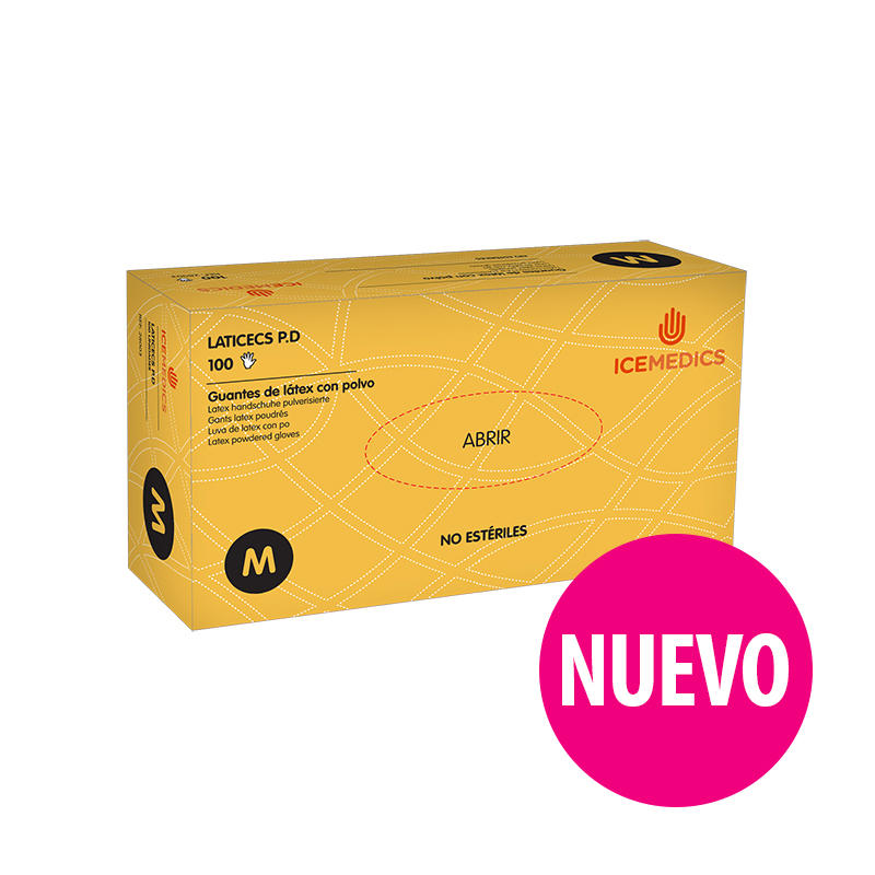 Guantes de látex natural con polvo ICEMEDICS - 1 caja de 100 unidades 