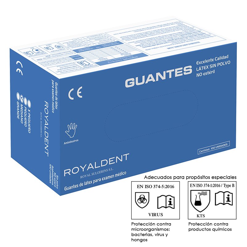 Guantes de látex sin polvo Royal Dent - 100 unidades.