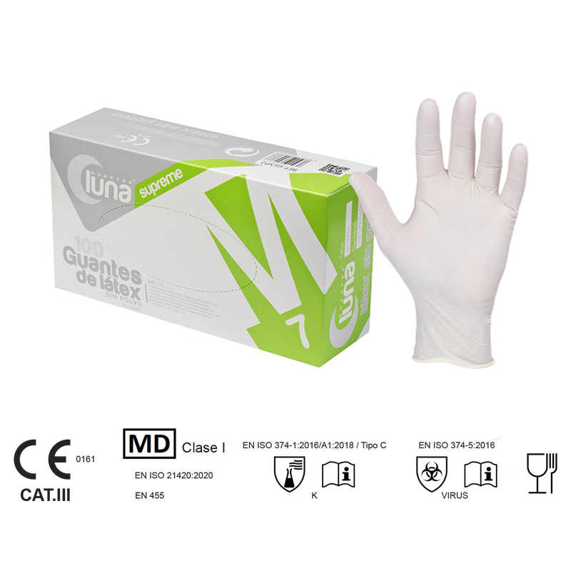 Guantes látex sin polvo Luna - 100 unidades 