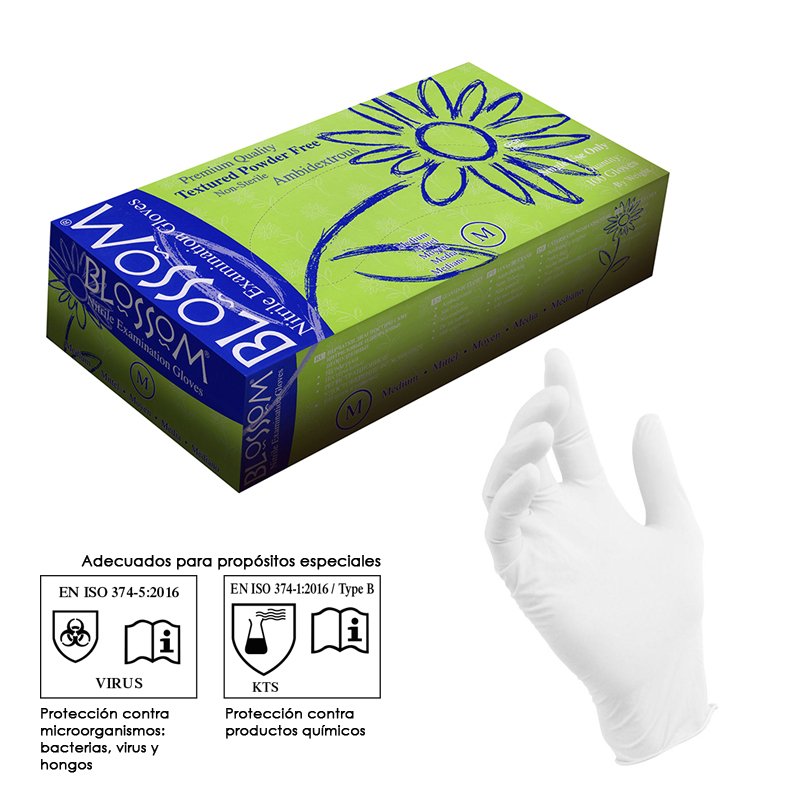 Guantes de Nitrilo sin polvo color Blanco Blossom - Caja de 100 unidades.