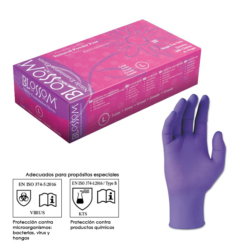 Guantes de Nitrilo sin polvo color Lila Blossom - Caja de 100 unidades.