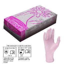 Guantes de Nitrilo sin polvo color Rosa Blossom - Caja de 100 unidades.