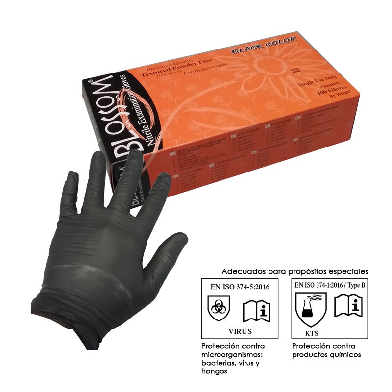 Guantes Nitrilo sin polvo color negro  Blossom - Caja de 100 unidades