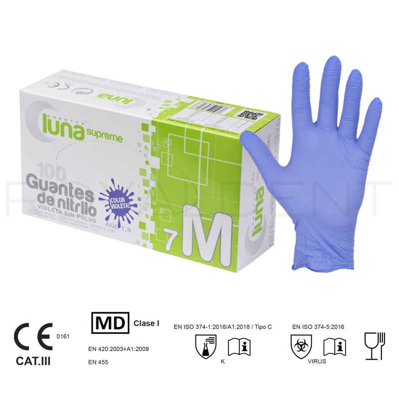 Guantes Nitrilo sin polvo color Violeta Luna - caja 100 unidades 