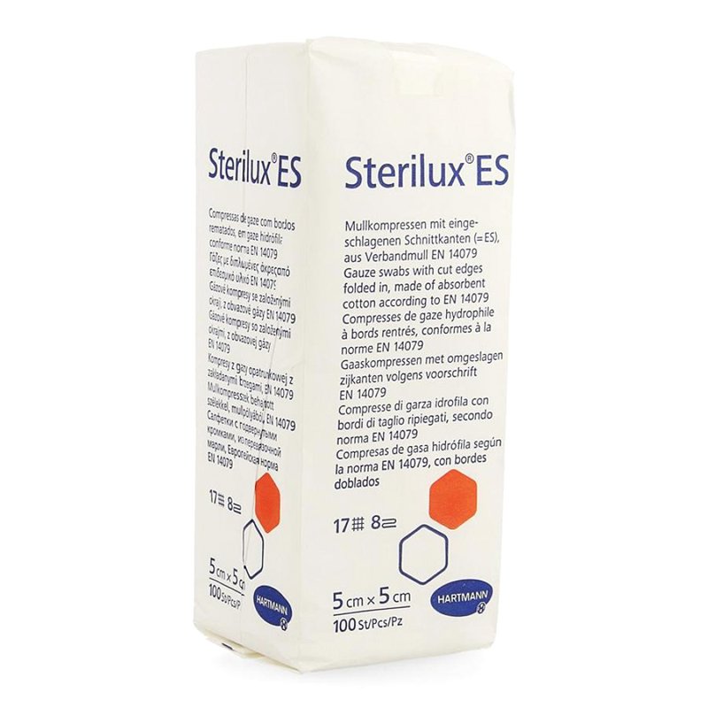 Gasas no estéril Sterilux ES 5x5 4188004 Hartman - 100 unidades. 17 hilos 100% algodón