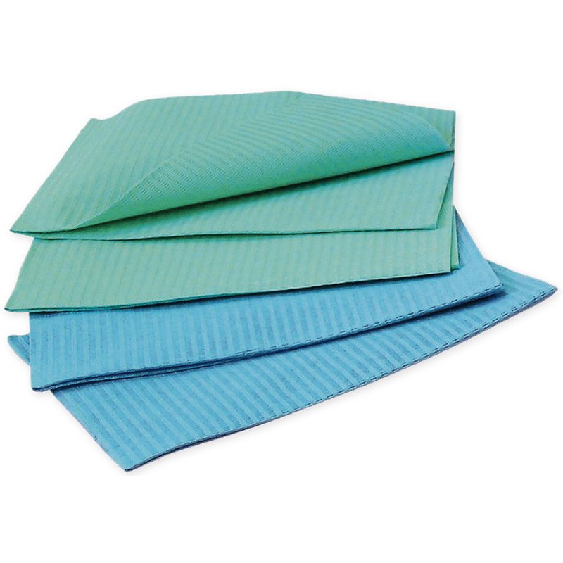 Baberos Servilletas colores: azul, verde. Royal Dent - 3 capas (2 papel + 1 plástico). 48x33cm. 500 unidades
